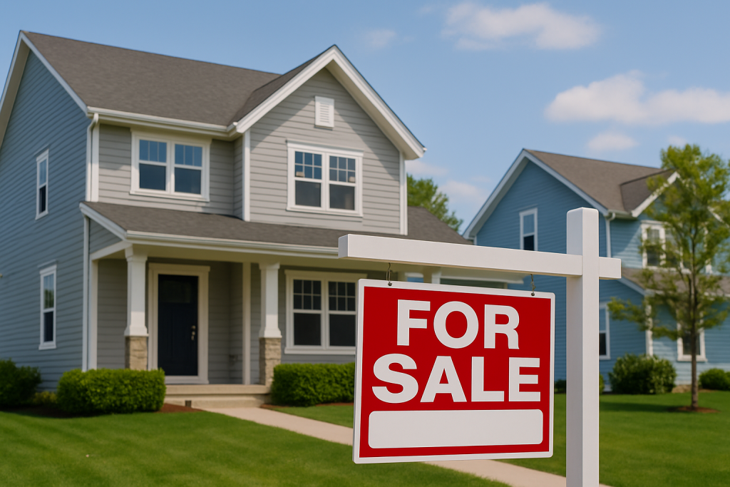 A Canadian home with a 'For Sale' sign in front, representing real estate tax planning